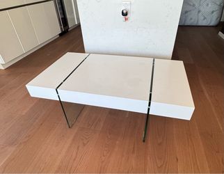 Coffee table white and glass 23x43x16