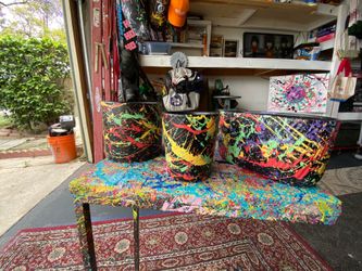 Hand painted flower pots / Punk splatter Art