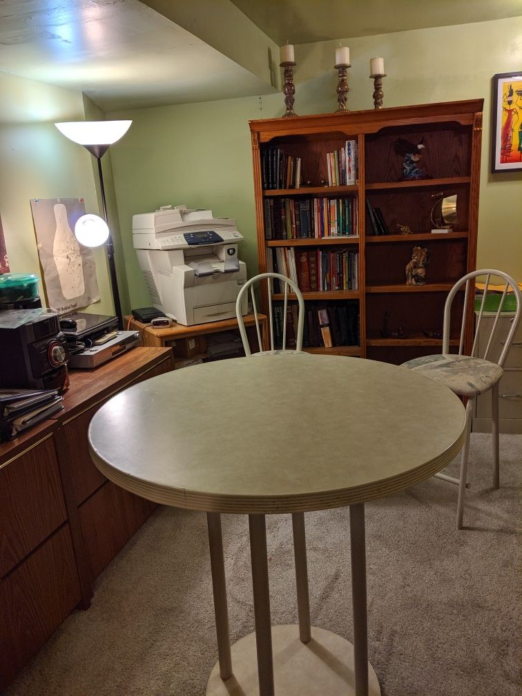 Round Table w/2 Chairs and bookcase