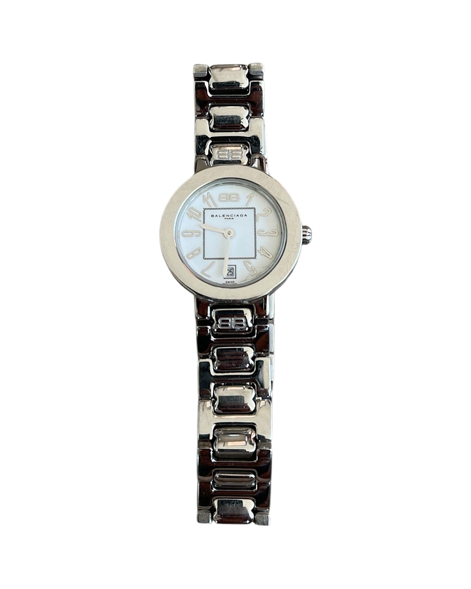 Balenciaga Vintage White Dial Circle Case Silver Quartz Watch
