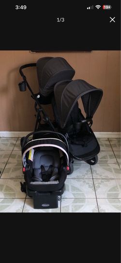 LIKE NEW GRACO READY 2GROW DOUBLE STROLLER AND CAR SEAT!!!!