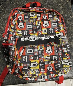 Walt Disney World Mickey Mouse Faces Pattern Backpack Red Yellow Black Disney