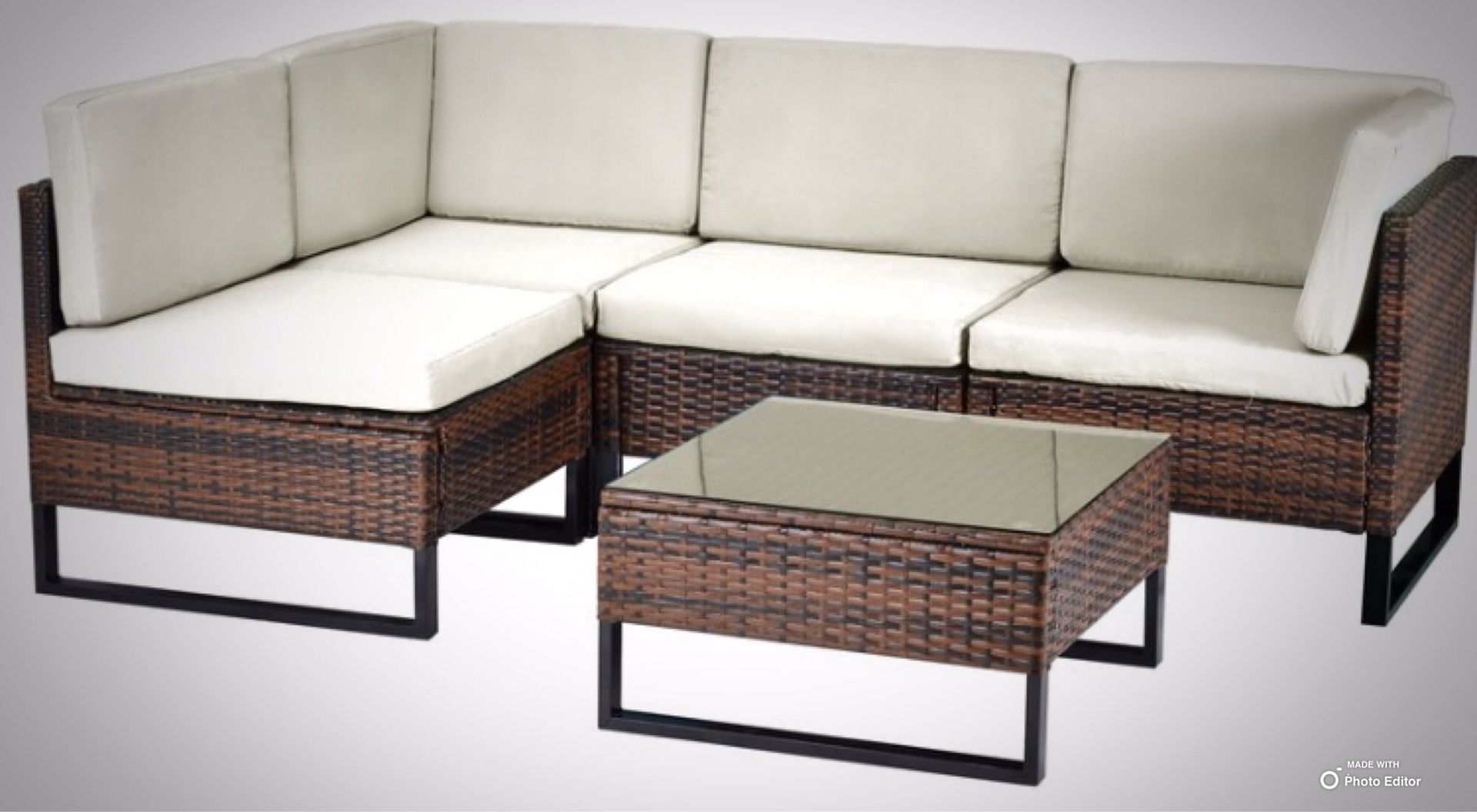 New!! 5Pc Patio Set, Outdoor Couch,Sectional, Backyard Chairs,Coffee Table-Light Grey