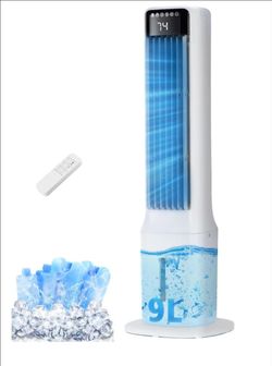 Uthfy 41" Portable Air Conditioners, 120° Oscillating Cooling Fans that Blow Cold Air with 24H Timer, 4 Modes & 3 Speeds, Dual Water Tank, 4 Ice Packs