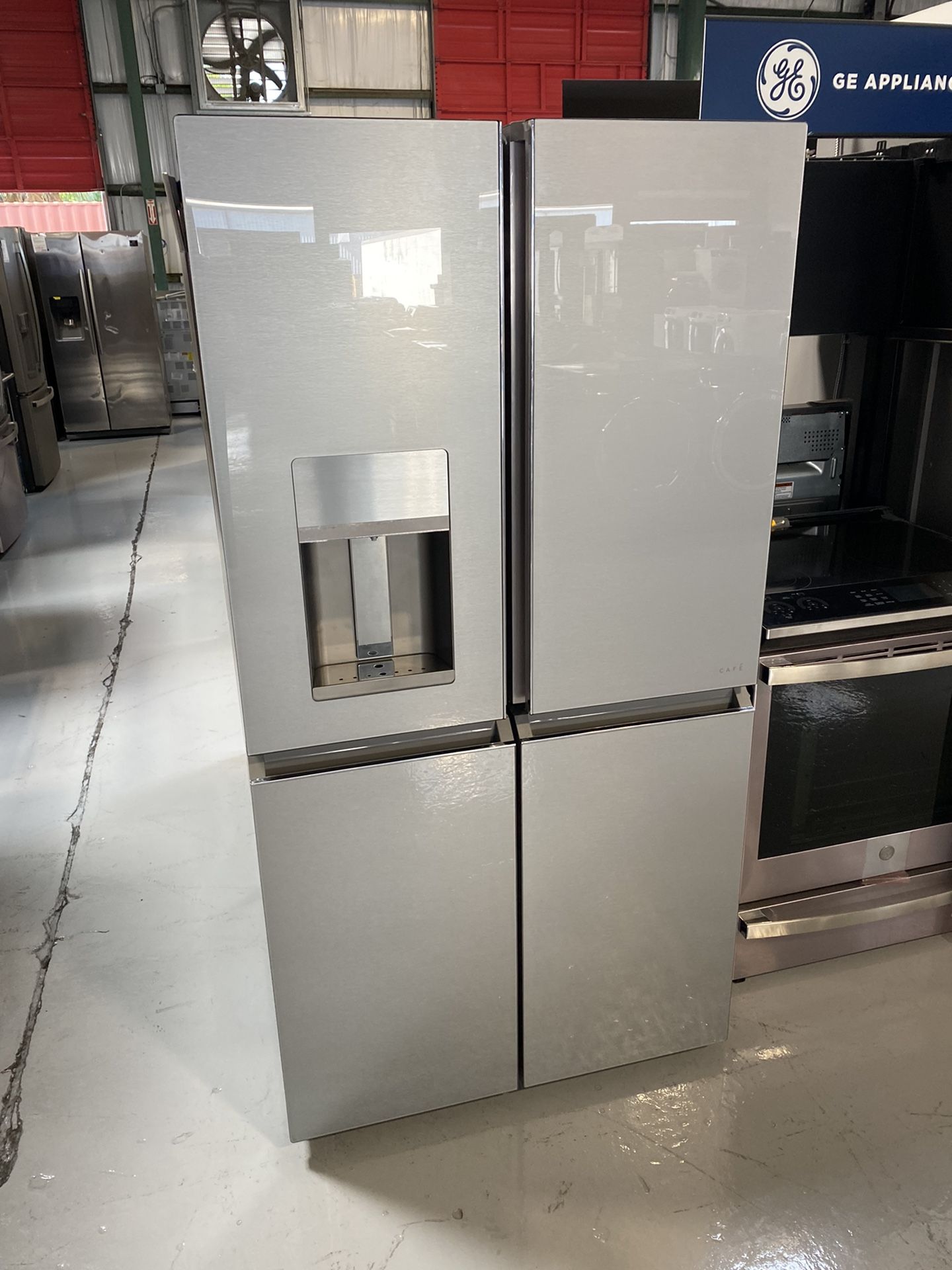 GE Cafe Platinum Glass ENERGYSTAR 27.4 Cu. Ft. Smart Quad-Door Refrigerator
