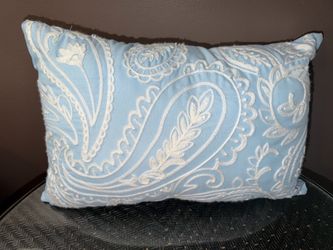 15”x9” ADORABLE EMBROIDERED BABY BLUE & WHITE THROW PILLOW