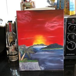 Sunset palm Oil painting
