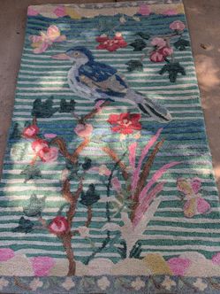 Anthropologie Nathalie Lété Tufted Wool Rug 3x5 – Bird & Floral