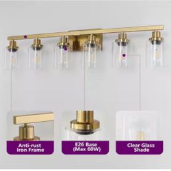 36.8 in. 6-Light Gold Modern Bathroom Vanity Light with Clear Glass Shade 4057-6c