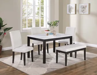 Brand New White & Black 5pc Dining Table Set w Marble Top