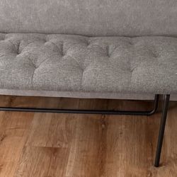 Modern Gray Tufted Bench – Sleek Black Metal Frame 