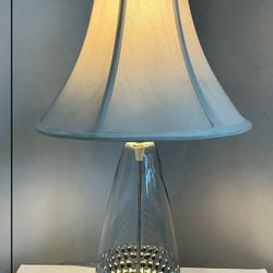 Clear Glass & Silver Accent Lamp with Off White Shade 