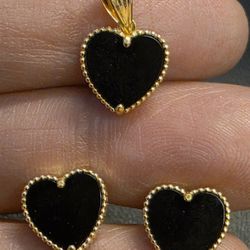 💛Heart Black Onyx Pendant And Earrings set