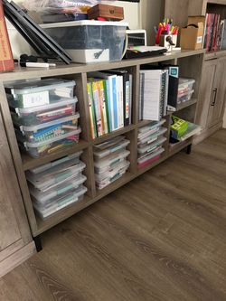 Gray Wood Cubby Storage Bookshelf