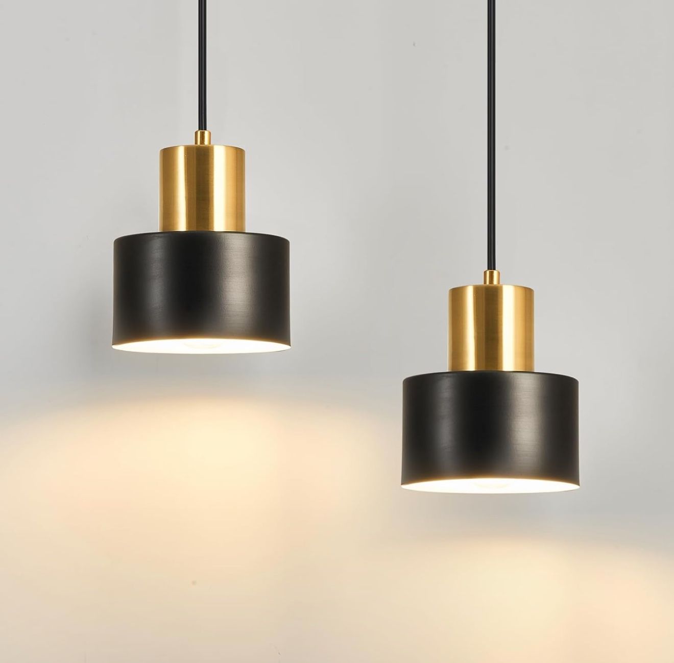 Modern Mini Pendant Light Fixture 2-Pack Black and Gold