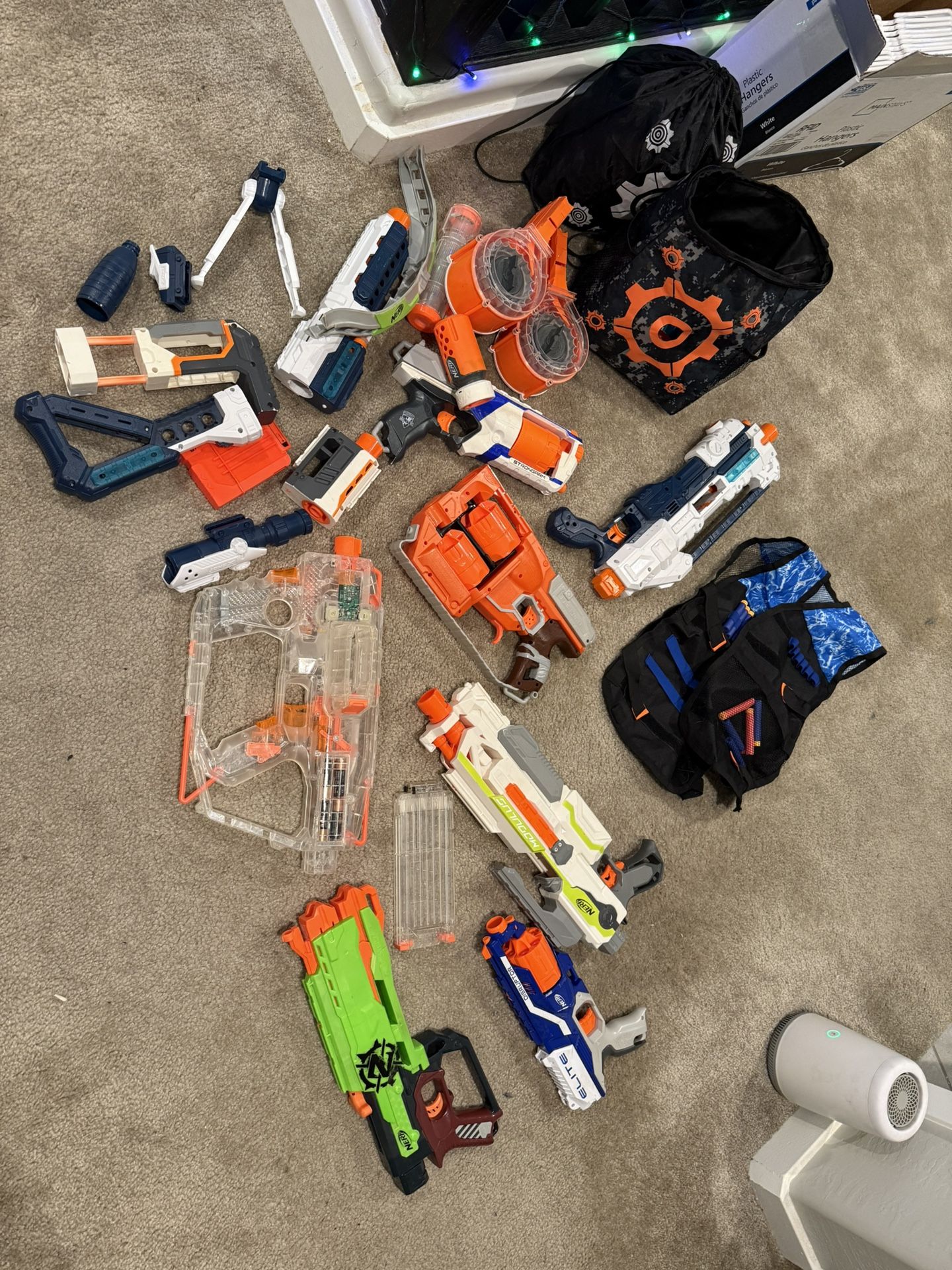 Nerf Guns, Vest & Backpack, Bag Of Darts, Walkie Talkies 