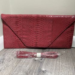 Ladies New Red Faux Snakeskin Clutch 