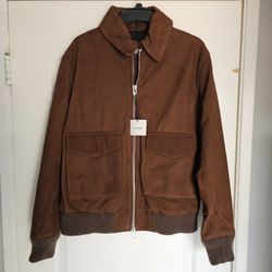 Men's Zara Brown Aviator Pilot Jacket Suede Nubuck Leather Medium 