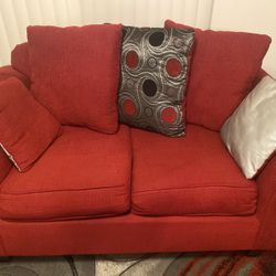 Red Sofa And Love Seat With Pillows
