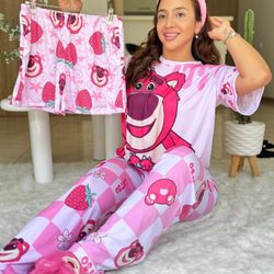 Conjunto De Pijama 3 Piezas Oversized 🍓✨ | Size S, M, L Y XL 🛍️ | Tela De Alta Calidad ✅
