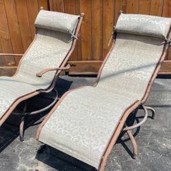 Set of 2 Aluminum ergonomic Pool Loungers w/ swivel bases. One with arm rests.