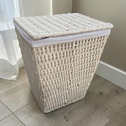 Boho Coastal Open Weave Cotton Rope Laundry Hamper with Lid! 18x13x24in