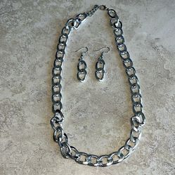 Silver Plated Chain and Matching Earrings 