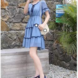 Women Spring Summer Dress 2025 Short Sleeve Midi Dresses Breathable Cotton Casual Boho Beach Vacation Sundress