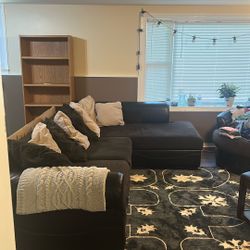 Leather and Fabric Section + Plus Revolving Love Seat