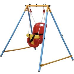 Newly Assembled Toddler Swing Set Indoor/Outdoor Metal Frame, Safety Belt for Backyard