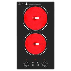 2-Burner Electric Ceramic Cooktop – 12” Built-In Radiant Stove, Black Glass