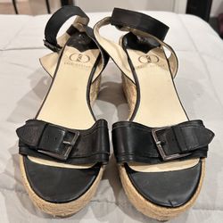 Kelsi Dagger Black Wedge Sandals