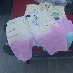Blac Leaf, Yellow Faded Into Pink, 42-32 Shorts 3x Shirt