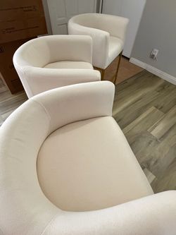 Set of 3 New cream Upholstered Bar Stools with Gold Legs