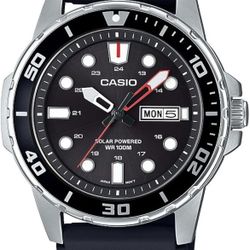 Casio Solar Powered System Men's Stainless Steel Watch.Resin Strap, Casual Sport 100M Waterproof.