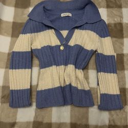 Striped Y2k Cardigan ~ White And Blue 
