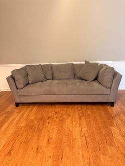 Gray Tufted Upholstered Sofa with Throw Pillows