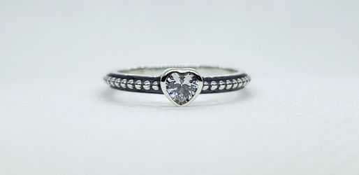 Shimmering Heart Ring, 925 Sterling Silver, CZ, Size 7