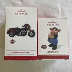 Pair Of Hallmark Keepsake Harley Davidson Ornaments 