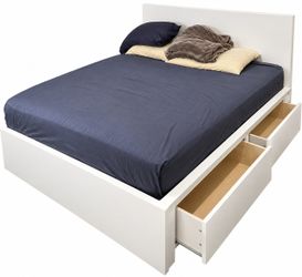 White Platform Bed Frame with Storage Drawers