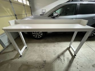 Modern White Rolling Bed Desk / Console Desk – Excellent Condition