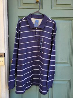 Club Room Men's XXL Long Sleeve Polo Navy Striped Piqua 100% Cotton NWT