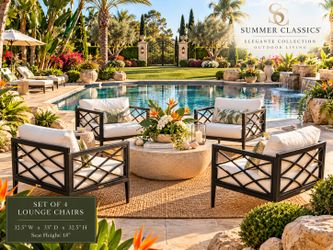 SUMMER CLASSICS | ELEGANTE COLLECTION
Set of Four Luxury Outdoor Lounge Chairs | New with Cushions