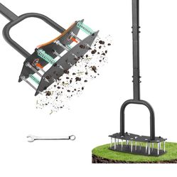 Lawn Aerator with Bolt-On Base & Kick-to-Unclog - Manual Grass Aerator for Compacted Clay Soil, Never Weld Never Break, 12.2x6 Inch Wide Plate Covers 