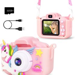 PROGRACE Kids Camera for Boys Girls - Dual Selfie Mini Children Camera Age 3 4 5 6 7 8 9 Year Old Kids Camcorder Birthday Gifts for Girls Boys Toy Cam