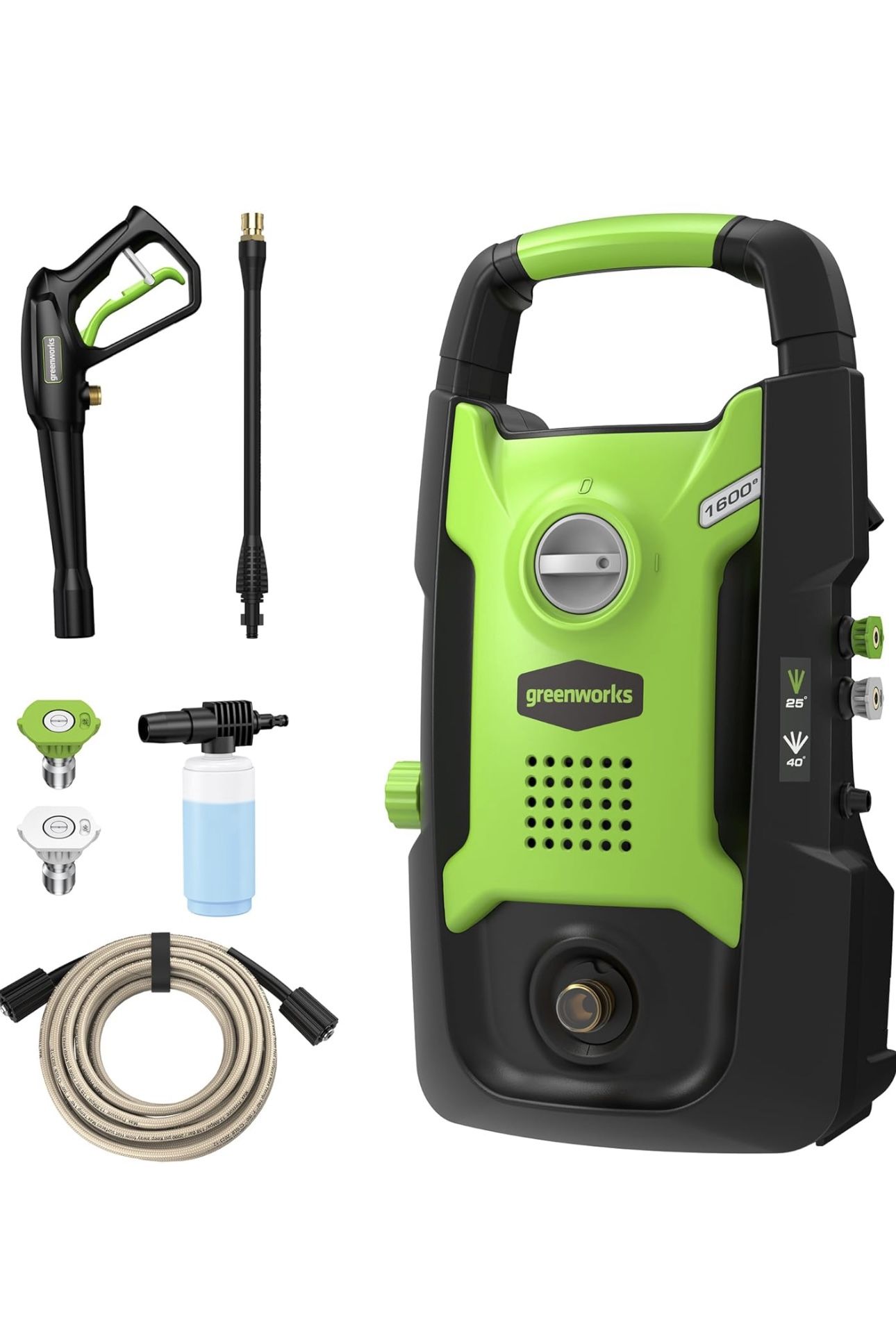 Compact Electric Pressure Washer, 1.2 GPM (CSA Certified, Lightweight, 20 FT Tangle-Free Hose, 35 FT Power Cord) Great For Cars, Fences, Patios, Drive