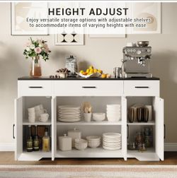 55-Inch Buffet Cabinet with Storage,3 Drawers, and Barn Doors  Large, Modern Wooden Buffet Table,Storage Cabinet for Dining Room, Kitchen, and Livin R