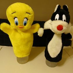 Vintage 1993 Sylvester And Tweety Bird Hand Puppets 10 In Tall