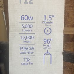 Fluorescent Light Bulbs T12 Single Pin 96”