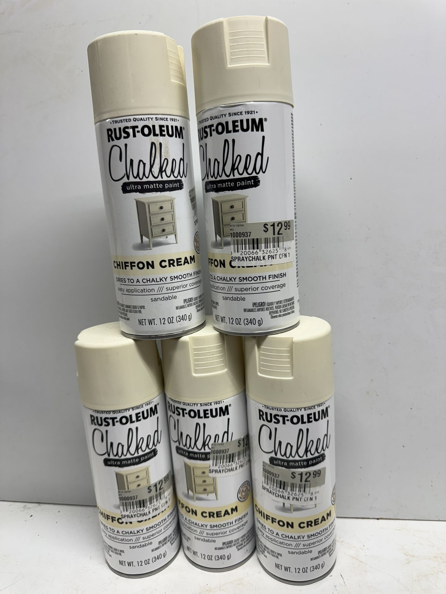 (5) New Rust-Oleum Chalked Chiffon Cream Paint. $6 A Can. Must Pick Up